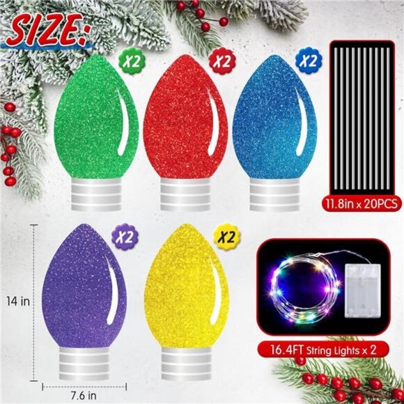 10 Pcs Christmas Yard Signs Decor with LED Lights Christmas Glitter Yard Signs - Picture 2 of 7